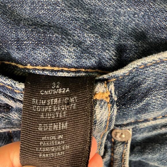 H&M &Denim Slim Straight Jeans Blue Stretch Mid Rise Size 32 Women’s Button Fly - Picture 10 of 15